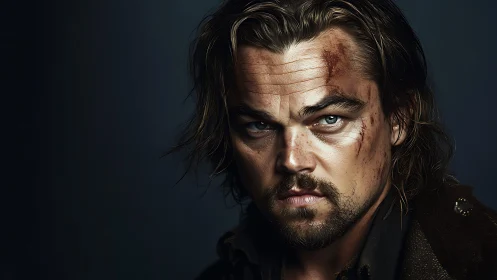 Weathered survivor gazes forward with fierce determination