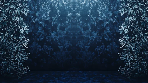 Midnight foliage corridor wrapped in quiet ocean light.