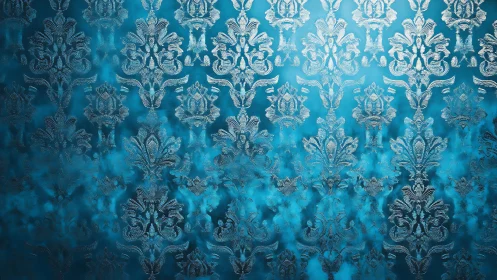 Teal damask pattern with embossed ornamental texture
