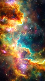 Nebula stairway ascending through vivid cosmic firestorm.