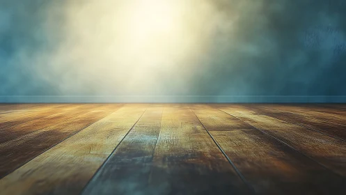 Textured wooden floor with atmospheric light gradient backdrop.