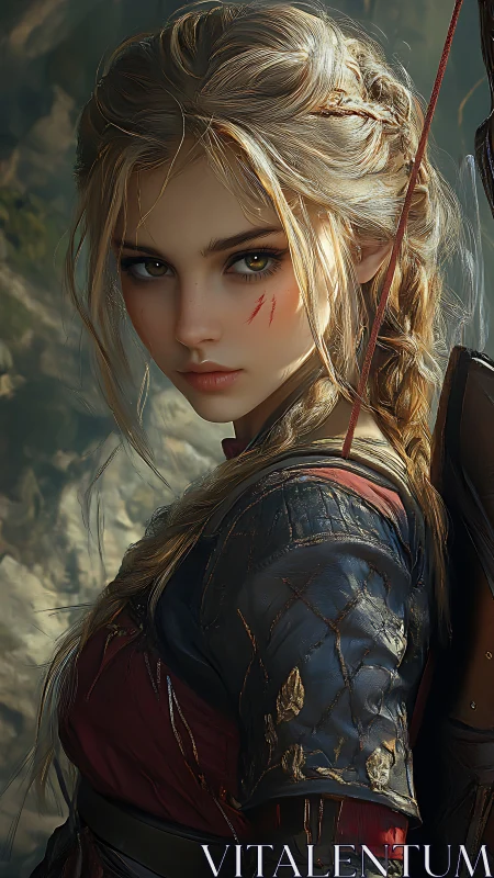 Digital painting portrait of battle-scarred elven ranger.