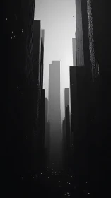 Monochrome high-rise canyon in minimalist urban silhouette.