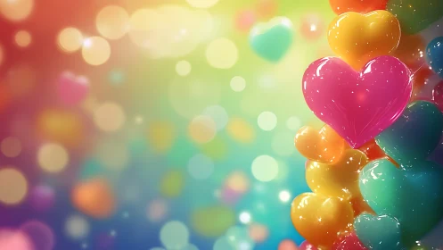 Colorful Heart Balloons Against Bokeh Gradient Background.