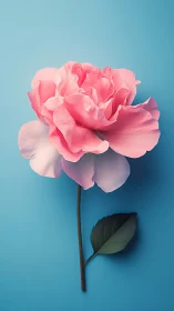 Pink peony bloom rendered with volumetric petal geometry against blue gradient background