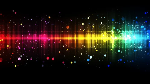 Spectrum light band cuts through dark field of color particles.