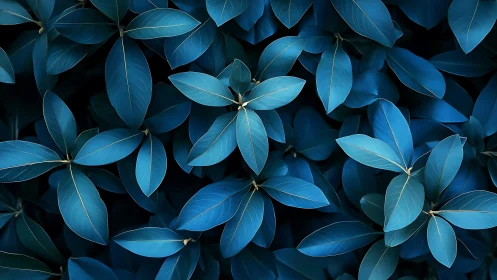 Midnight blue leaves in a calm, quietly glowing pattern.