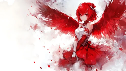 Red winged anime girl in white and crimson dress. Period.