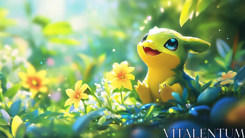 Joyful forest creature basking in luminous spring meadow.