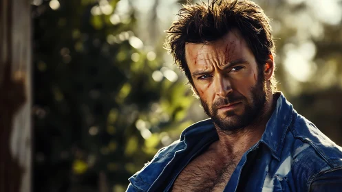 Rugged wanderer under bruised sunlight, denim defiant.