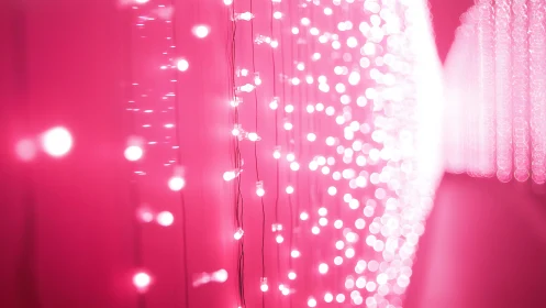 Pink bokeh string lights glow in a dreamy abstract curtain.