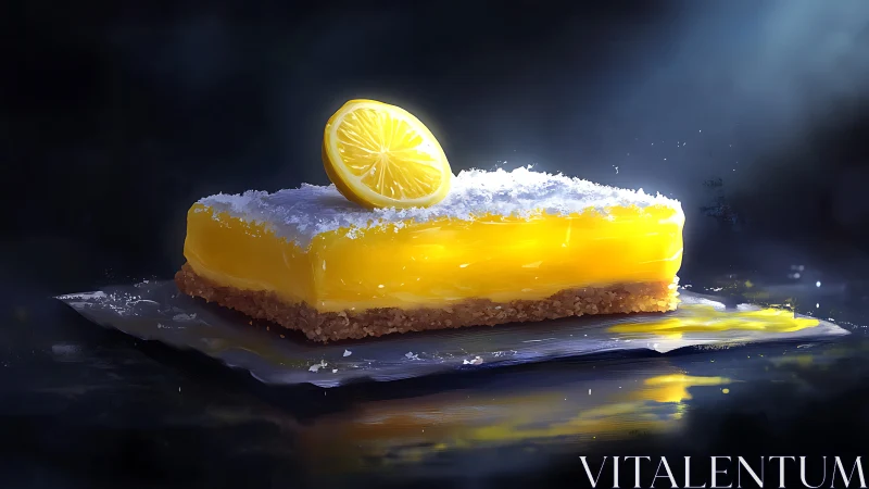 Lemon Dessert Bar with Candied Coating and Fresh Slice.