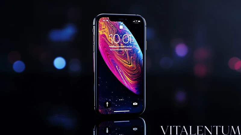 Midnight smartphone glow with swirling cosmic screen art.