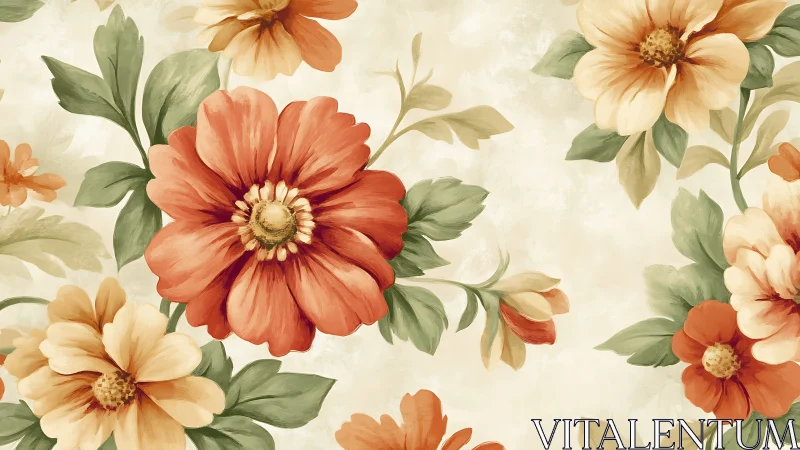 Vibrant Floral Botanical Arrangement with Coral and Cream Blooms.