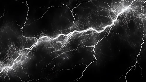 High contrast fractal lightning arc on deep black background