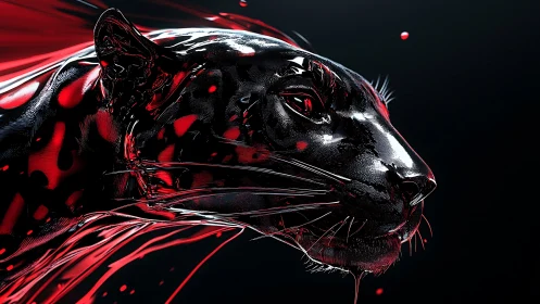 Black Panther With Red Fluid Dynamics Study