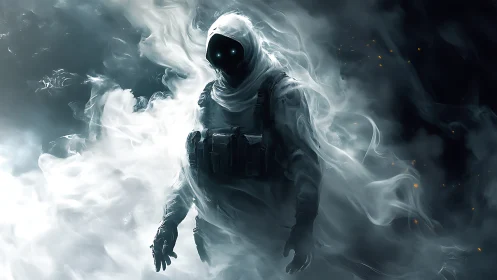 Spectral tactical operative shrouded in volumetric ghost smoke