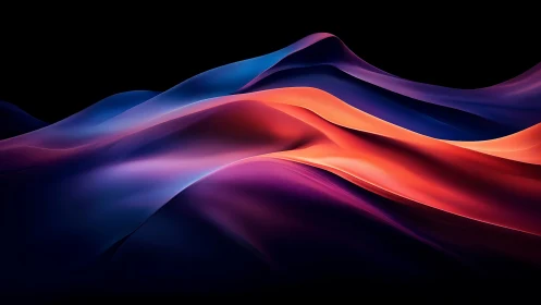 Radiant neon waves flow across a deep shadowed horizon.