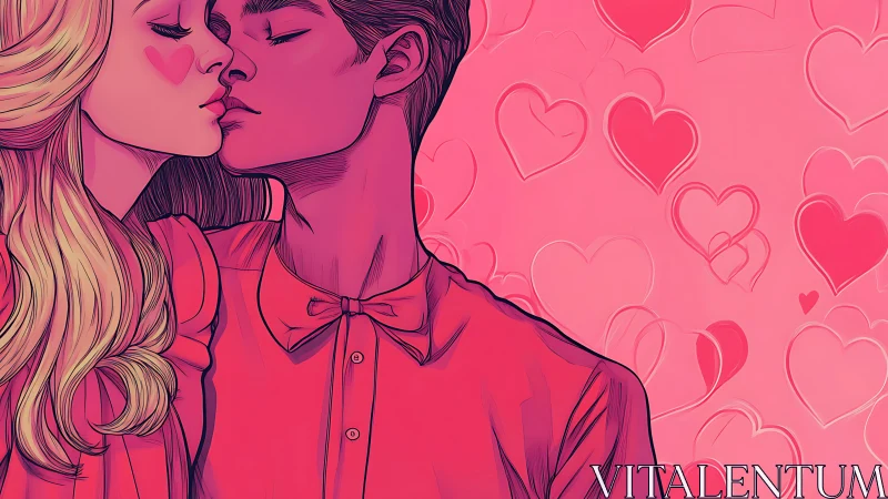 Romantic Moment Illustrated with Pink Heart Backdrop