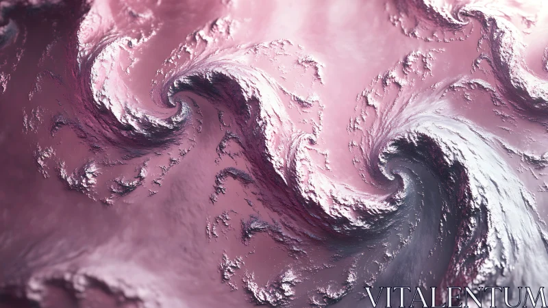Metallic pink fractal waves curl in high-relief turbulence