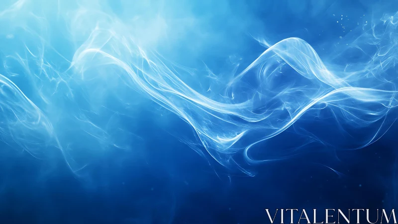 Abstract blue smoke waves on dark background, digital art style.