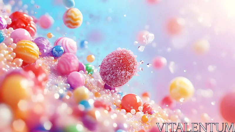 Colorful spheres suspended in blue-pink gradient field.