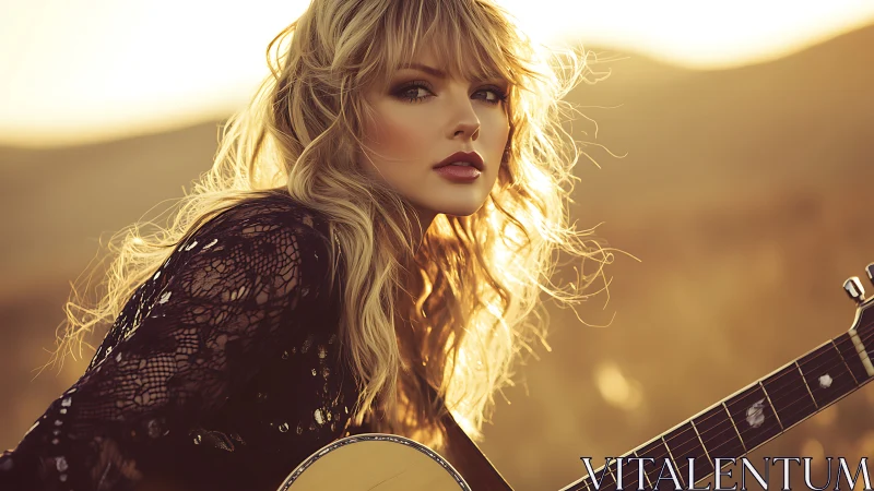 Golden-hour portrait of guitarist in shallow-depth focus