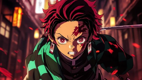 Dynamic anime swordsman lunges forward with intense motion blur