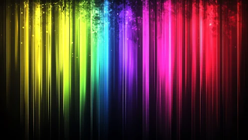 Rainbow light curtains spilling color into the dark night.