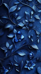 Deep Blue Floral Relief with Sculptural Dimensional Forms