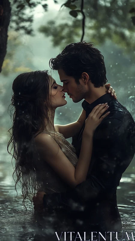 Intimate Kiss in Water - Ethereal Romantic Moment.