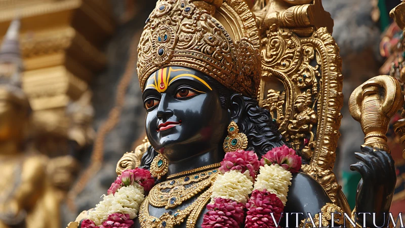 Photorealistic Hindu deity sculpture with gilded ornamentation.