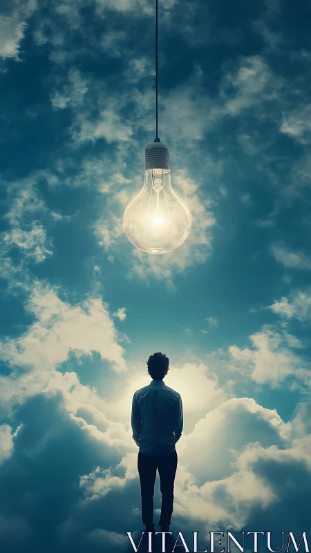 Backlit silhouette studies oversized bulb over stratocumulus sky