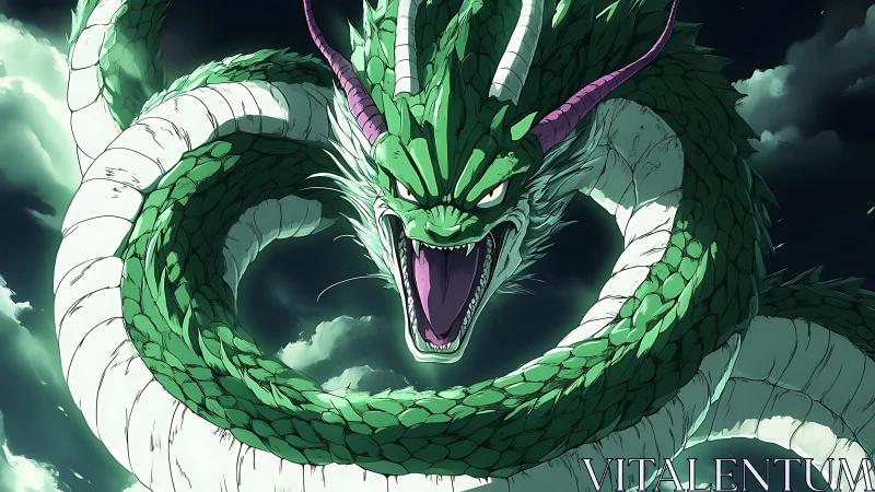 Serpentine sky dragon with coiled aerodynamic body dynamics.