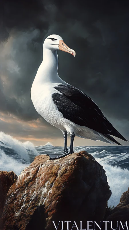 Majestic sea albatross standing proud above stormy waves.
