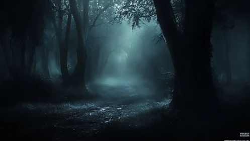 Moonlit mist unravels a secret path through the haunted wood