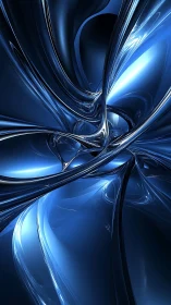 Parametric blue chrome vortex with reflective spline topology.