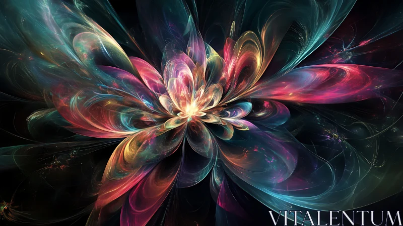 Fractal nebula blossom with iridescent translucent petals.