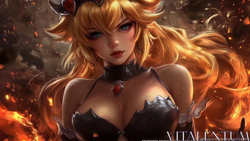 Digital painting of fiery crowned warrior in molten ambience.