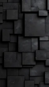 Textured matte black geometric relief of offset square panels