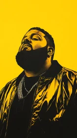 Vector portrait of bearded man in reflective jacket on yellow.