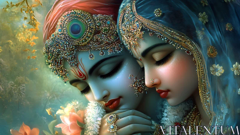 Tender divine embrace in jeweled dreamlike serenity.