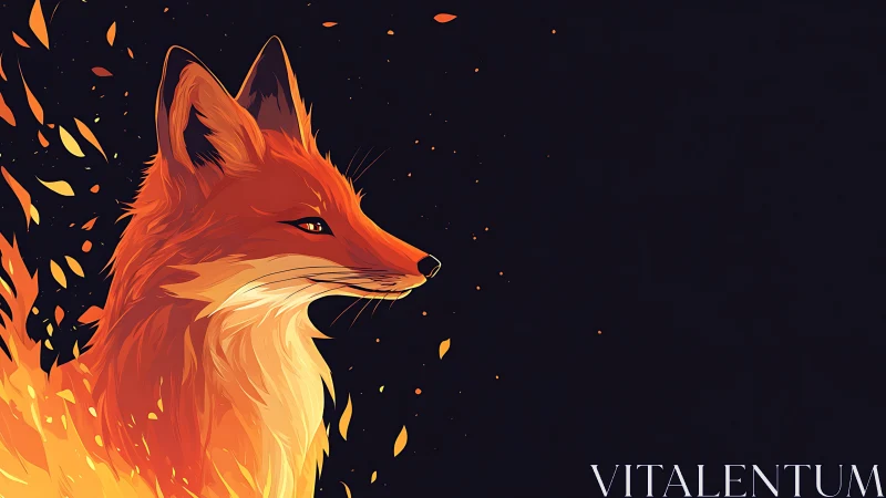 Fiery orange fox profile against dark night background.