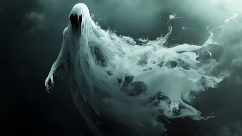 Spectral humanoid form dissolves into turbulent misty vapor