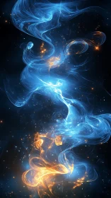 Starlit currents of blue and ember fire dancing upward.