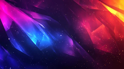 Vivid abstract geometric shards with cosmic gradients and glowing light.