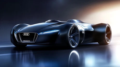 Futuristic Audi concept car glides through cinematic light.