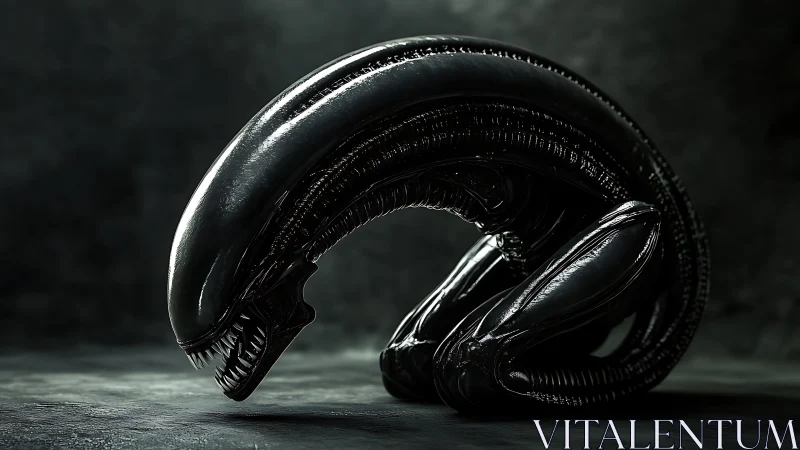 Curled midnight creature resting in an eerie quiet glow.