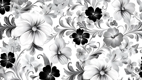 Black and White Floral Pattern: Dramatic Botanical Illustration.