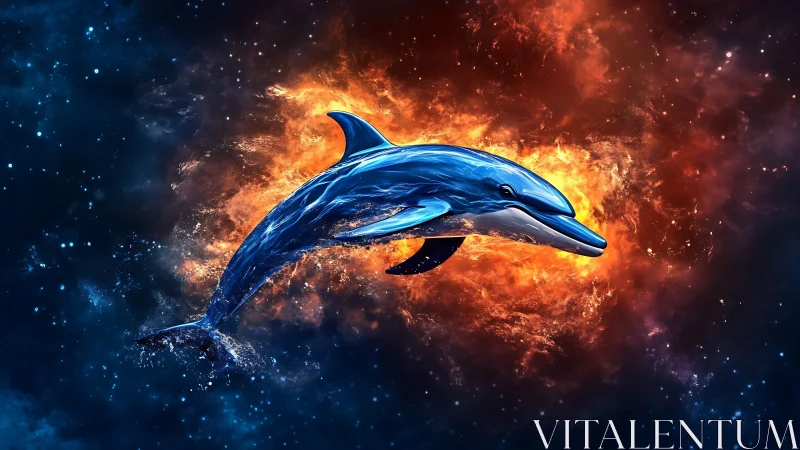 Cosmic dolphin glides through glowing nebula seas of light